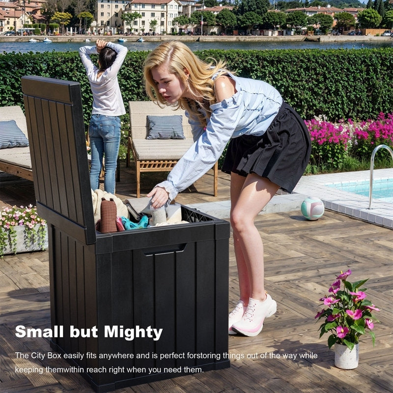 Coffre de rangement extérieur verrouillable en résine pour terrasse