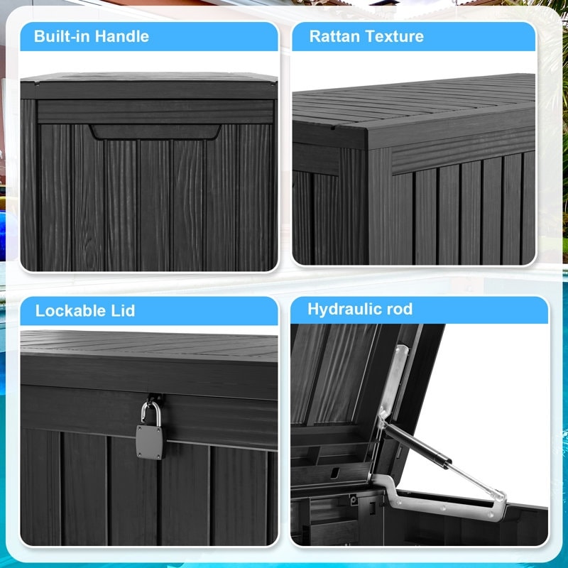 Coffre de rangement extérieur verrouillable en résine pour terrasse