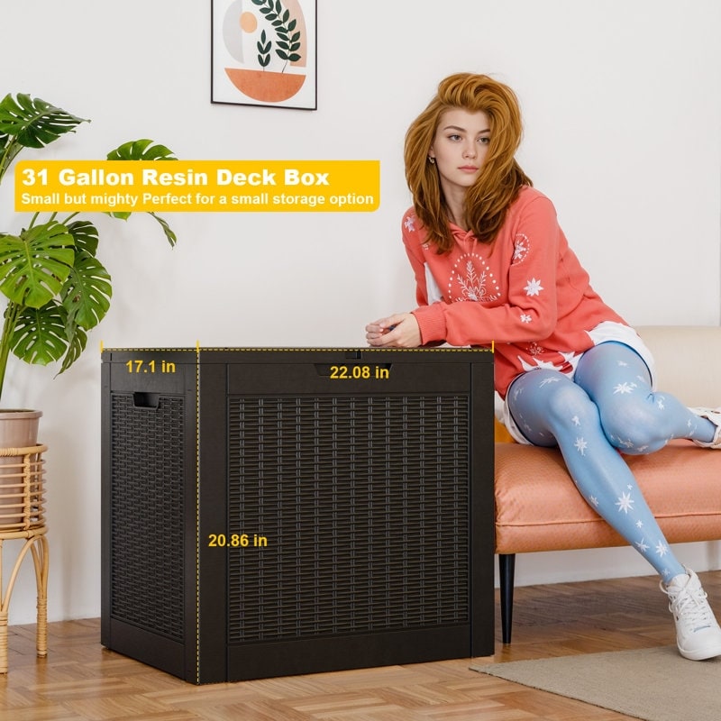 Coffre de rangement extérieur verrouillable en résine pour terrasse