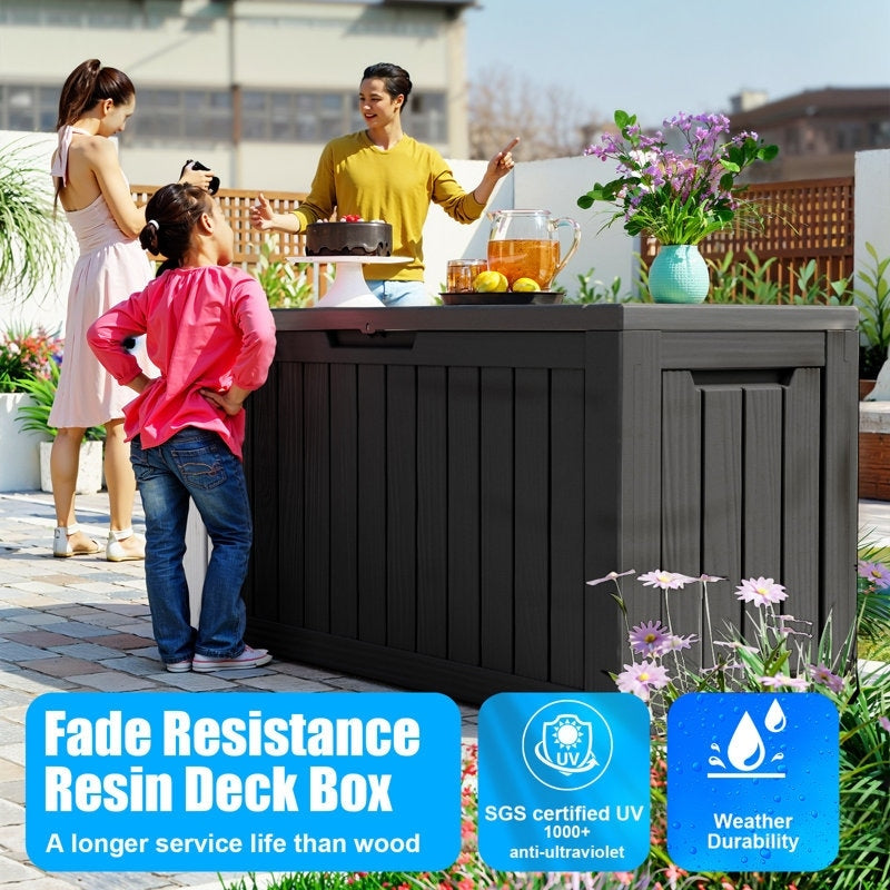 Coffre de rangement extérieur verrouillable en résine pour terrasse