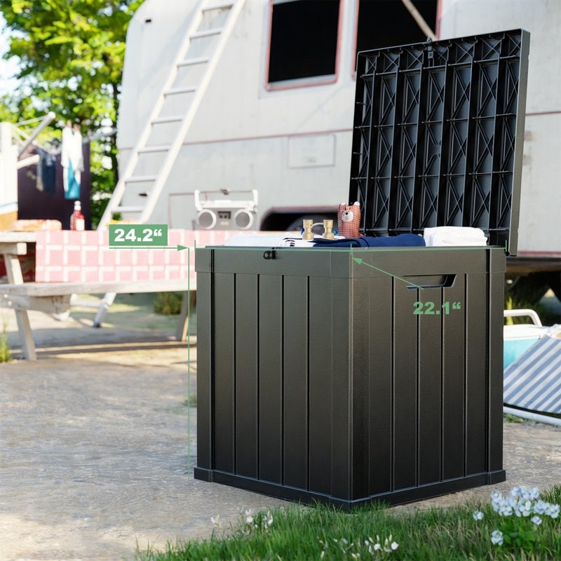 Coffre de rangement extérieur verrouillable en résine pour terrasse