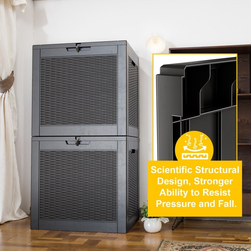 Coffre de rangement extérieur verrouillable en résine pour terrasse