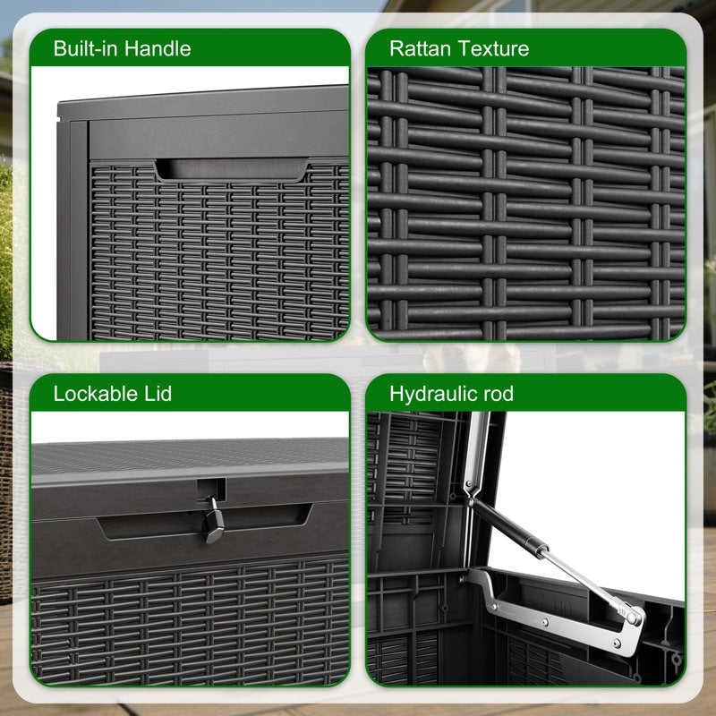 Coffre de rangement extérieur verrouillable en résine pour terrasse