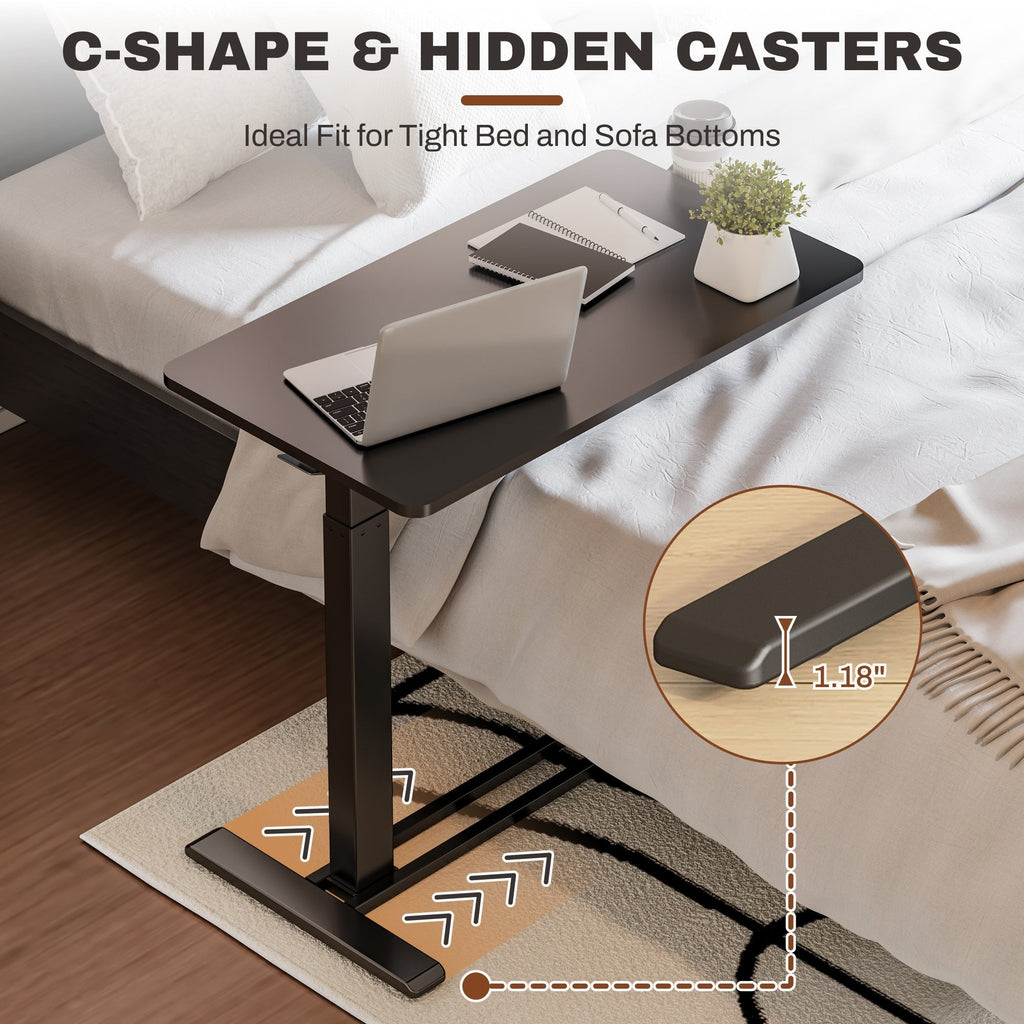 FunniHomi 28/32 Table de lit mobile à hauteur réglable avec roulettes, blanc/noir, pour ordinateur portable, pour lit et canapé