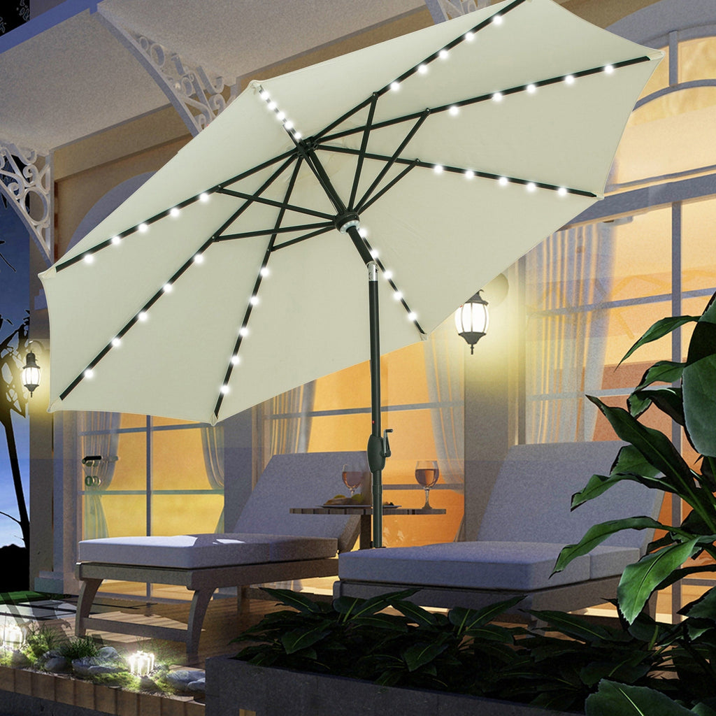 Parasol de patio Ainfox de 10 pieds avec lumières Parasol solaire d'extérieur sans base