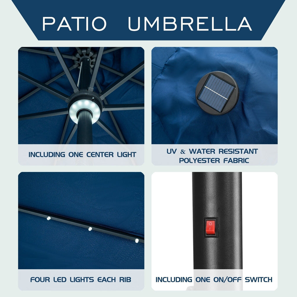 Parasol de patio Ainfox de 10 pieds avec lumières Parasol solaire d'extérieur sans base