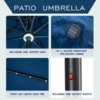 Parasol de patio Ainfox de 10 pieds avec lumières Parasol solaire d'extérieur sans base