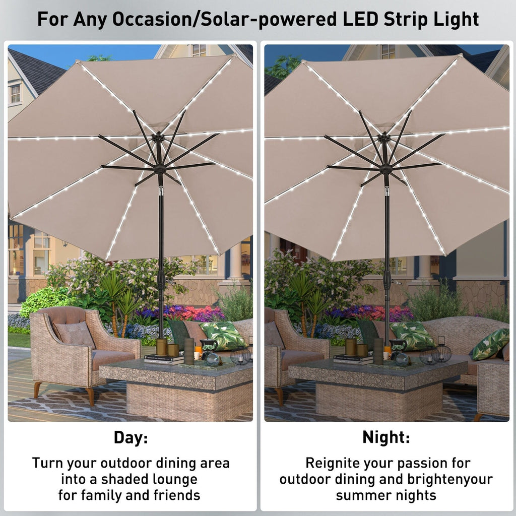 Parasol de patio Ainfox de 10 pieds avec lumières Parasol solaire d'extérieur sans base