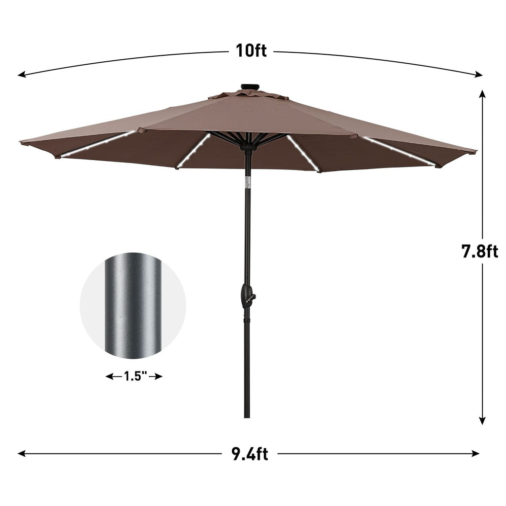 Parasol de patio Ainfox de 10 pieds avec lumières Parasol solaire d'extérieur sans base