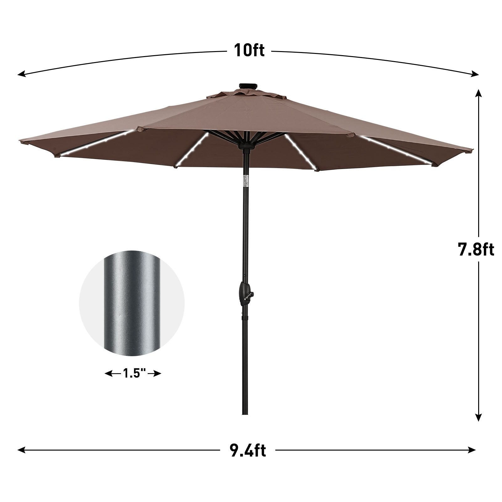 Parasol de patio Ainfox de 10 pieds avec lumières Parasol solaire d'extérieur sans base