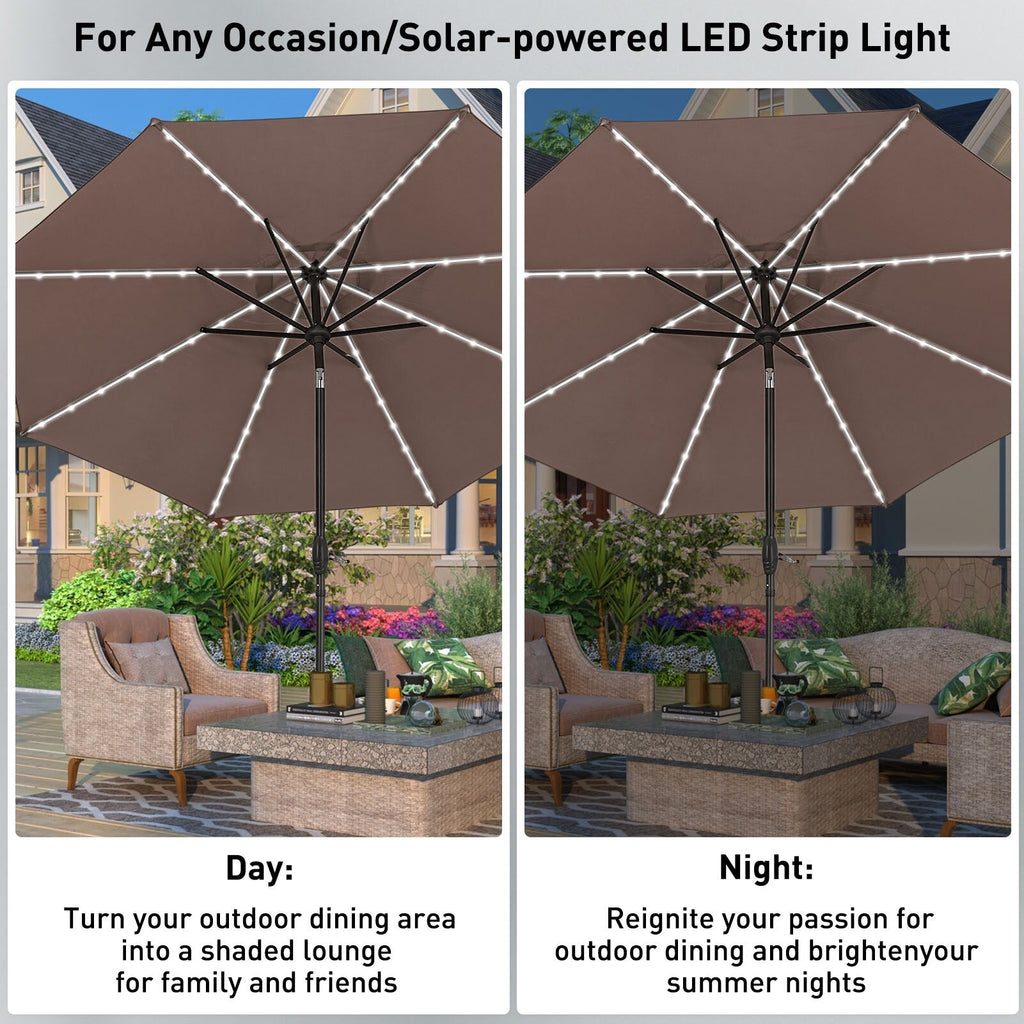 Parasol de patio Ainfox de 10 pieds avec lumières Parasol solaire d'extérieur sans base