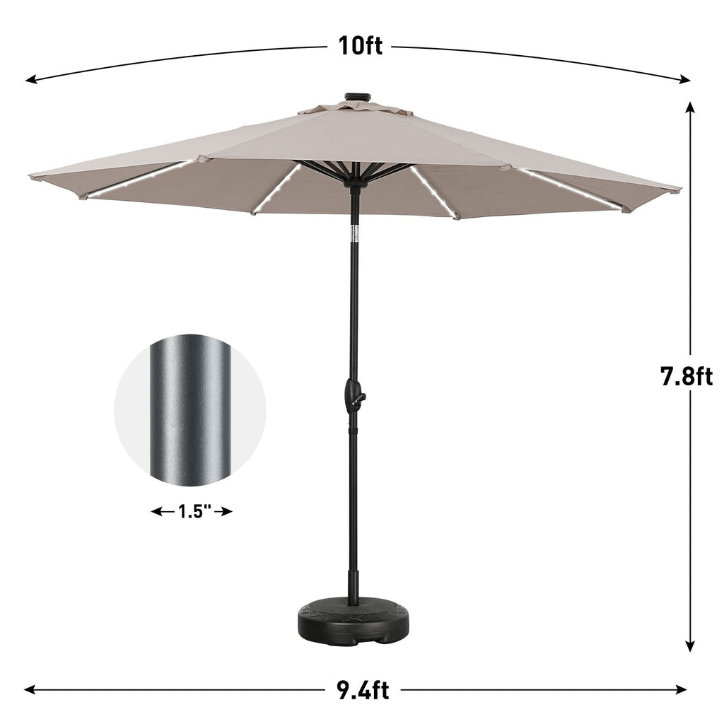 Parasol de patio Ainfox de 10 pieds avec lumières Parasol solaire d'extérieur sans base