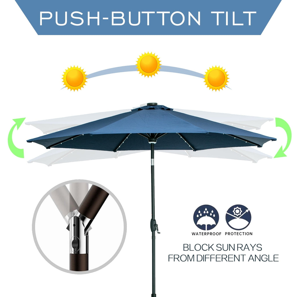 Parasol de patio Ainfox de 10 pieds avec lumières Parasol solaire d'extérieur sans base