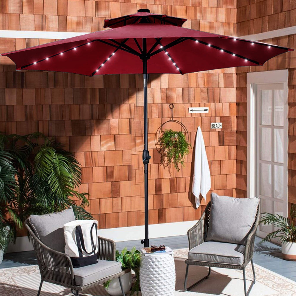 Parasol de patio Ainfox de 10 pieds avec lumières Parasol solaire d'extérieur sans base