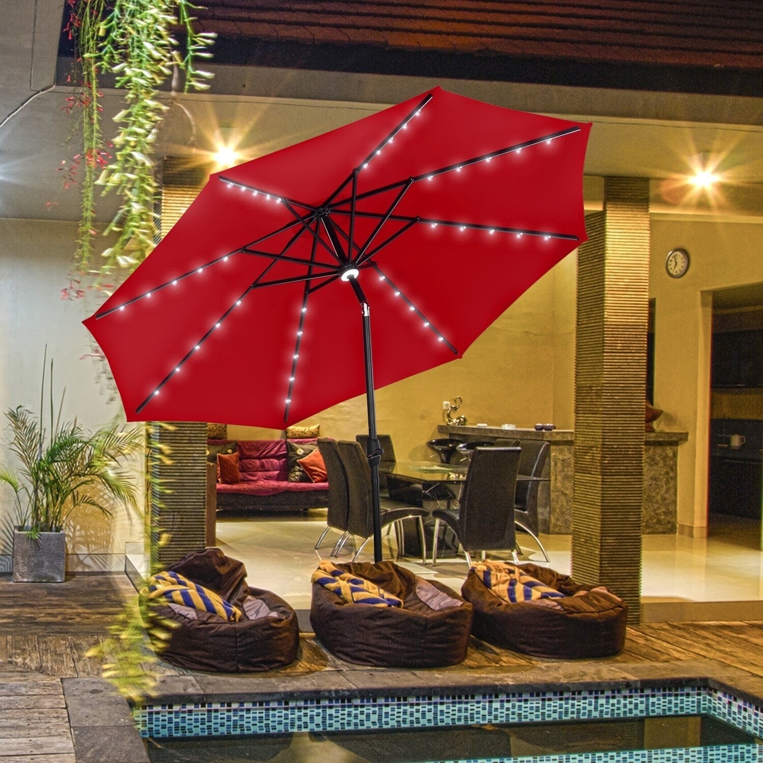 Parasol de patio Ainfox de 10 pieds avec lumières Parasol solaire d'extérieur sans base
