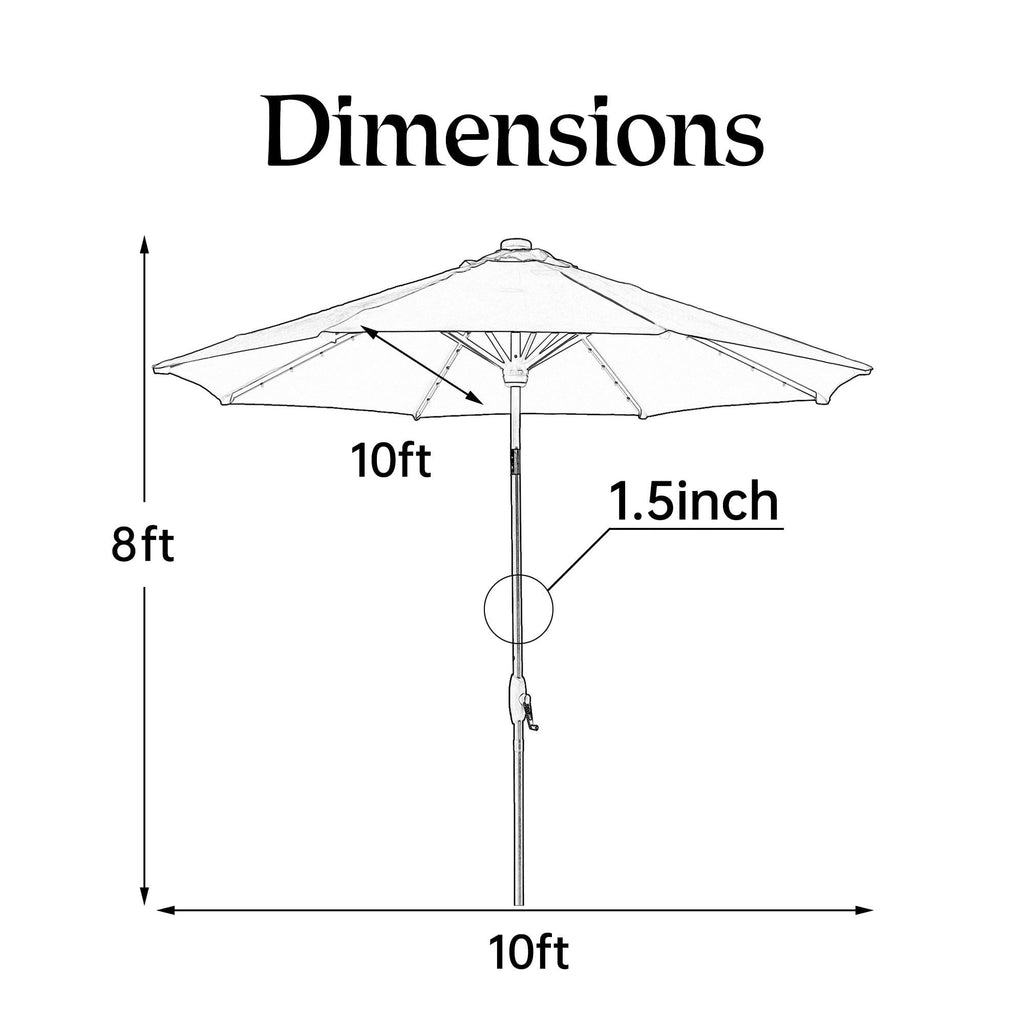 Parasol de patio Ainfox de 10 pieds avec lumières Parasol solaire d'extérieur sans base