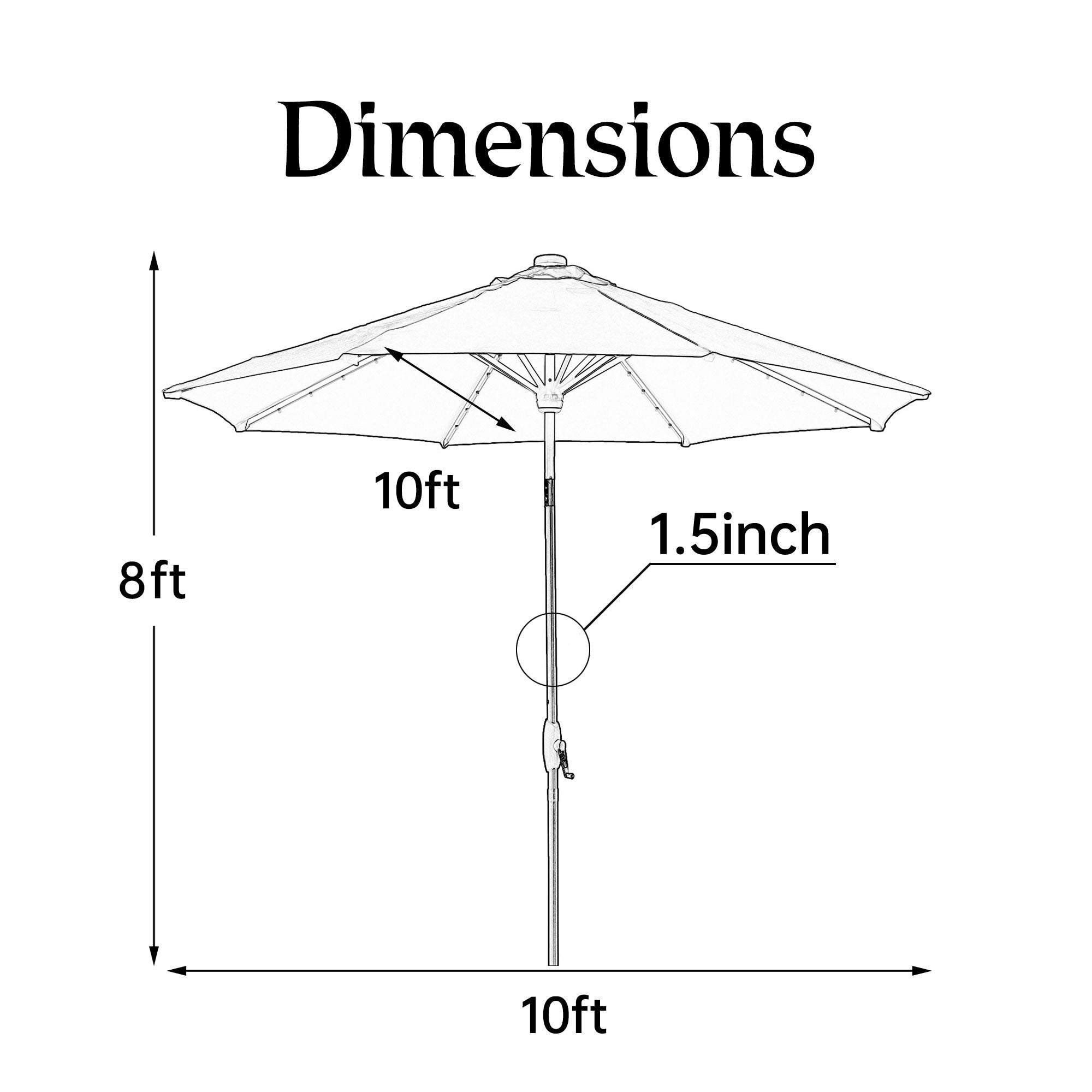 Parasol de patio Ainfox de 10 pieds avec lumières Parasol solaire d'extérieur sans base