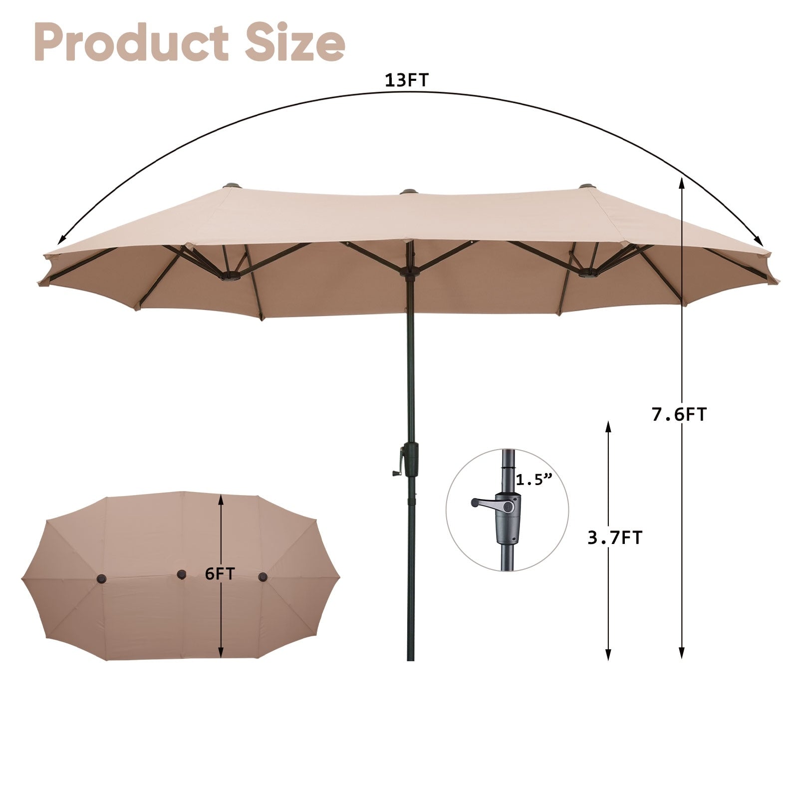 Grand parasol de patio extérieur Ainfox de 13 pieds avec manivelle et base