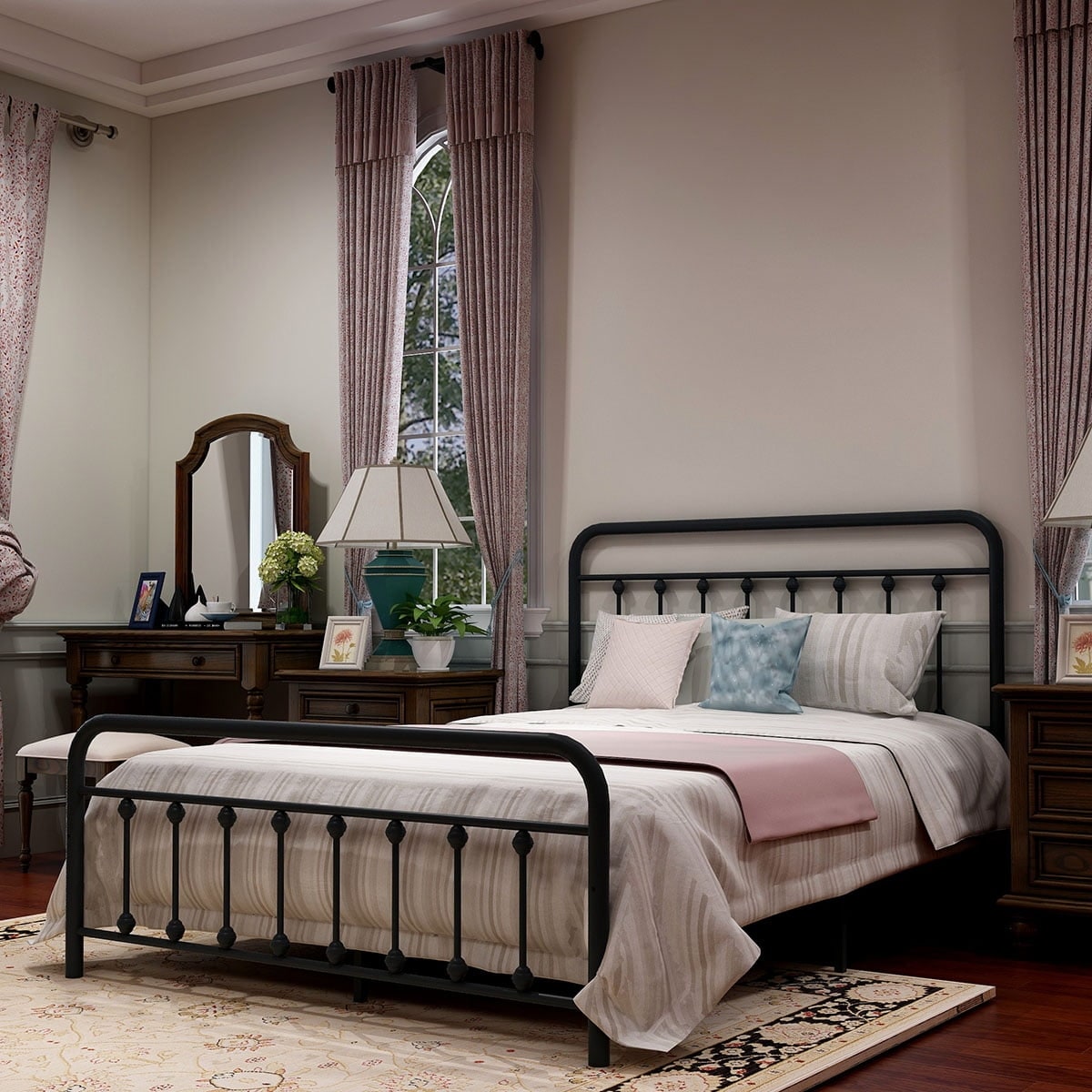 Cadre de lit plateforme en métal vintage simple Alazyhome, montage facile