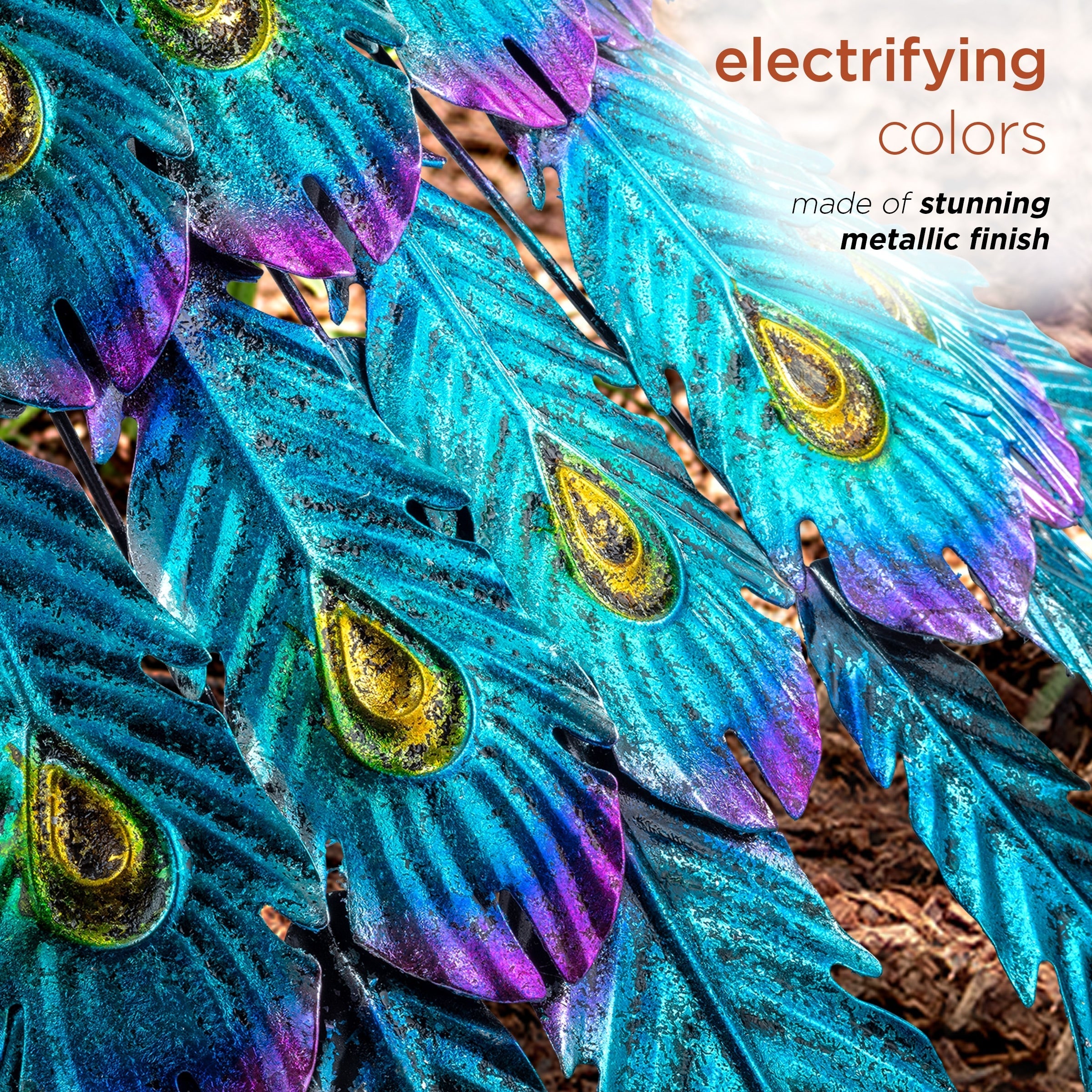 Statue de paon métallique d'extérieur de grande taille, multicolore, pour décoration de jardin