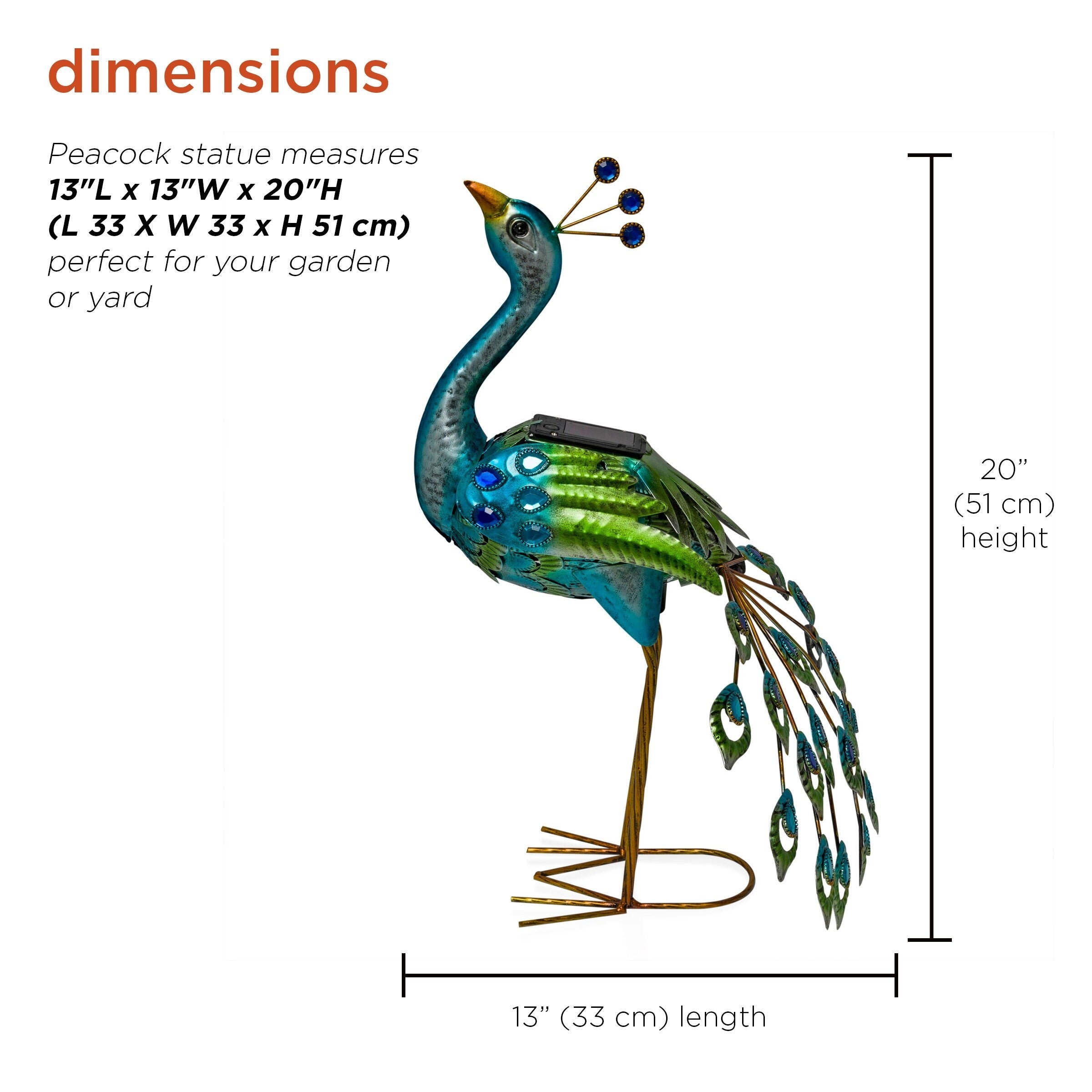 Statue de paon métallique d'extérieur de grande taille, multicolore, pour décoration de jardin