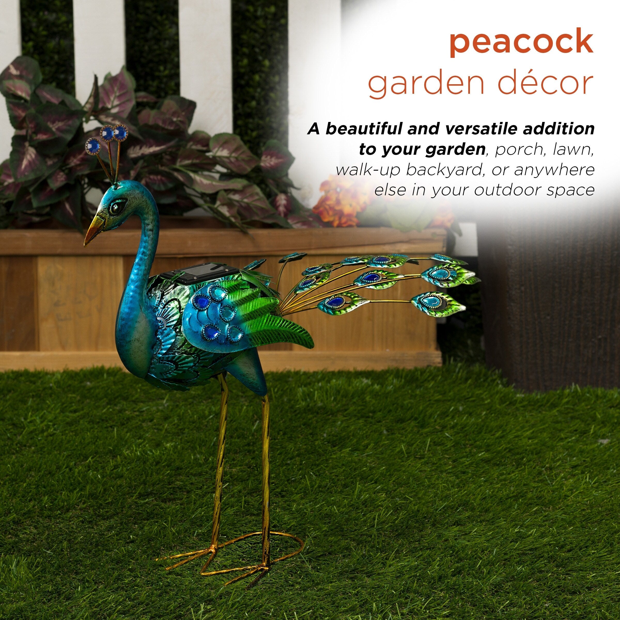 Statue de paon métallique d'extérieur de grande taille, multicolore, pour décoration de jardin