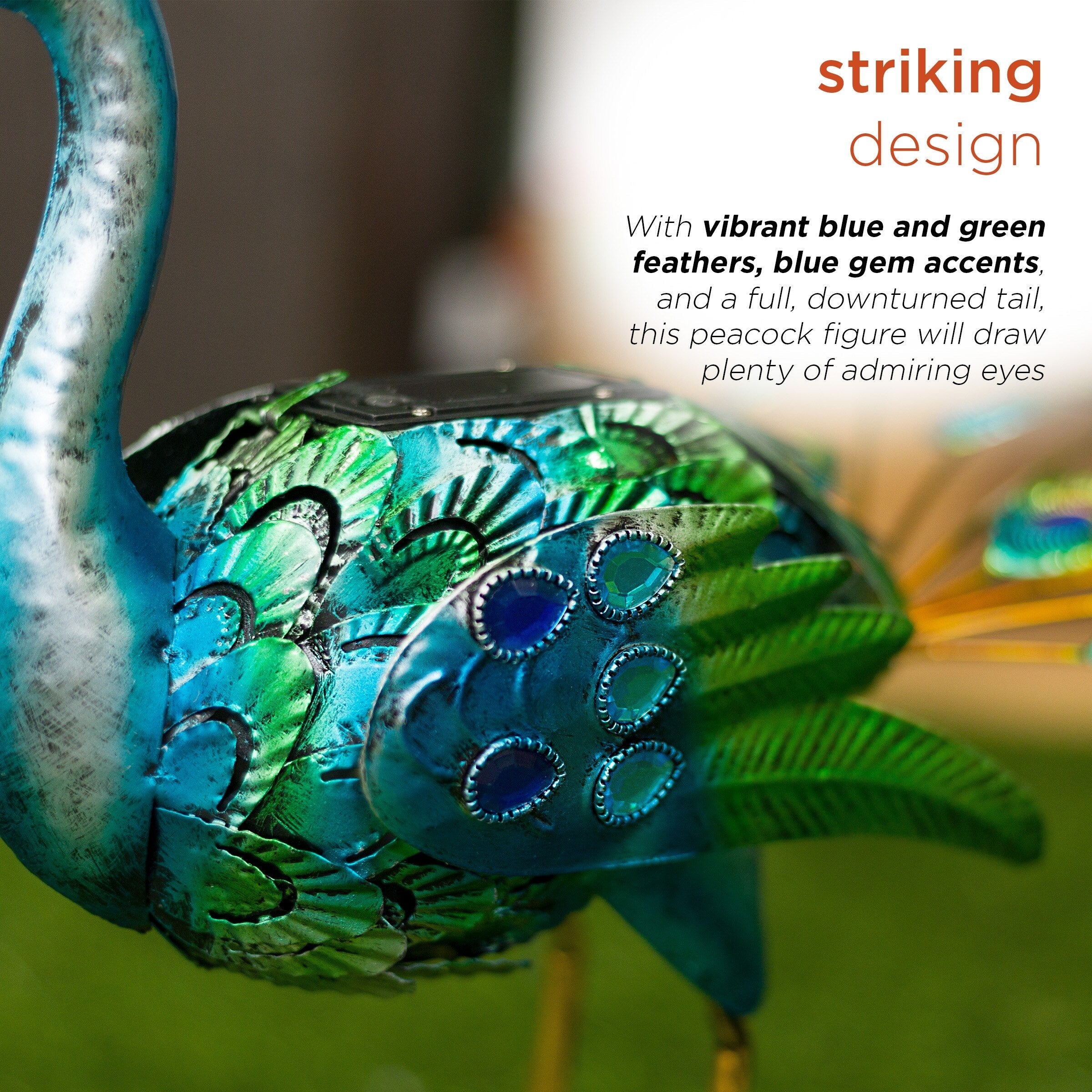 Statue de paon métallique d'extérieur de grande taille, multicolore, pour décoration de jardin