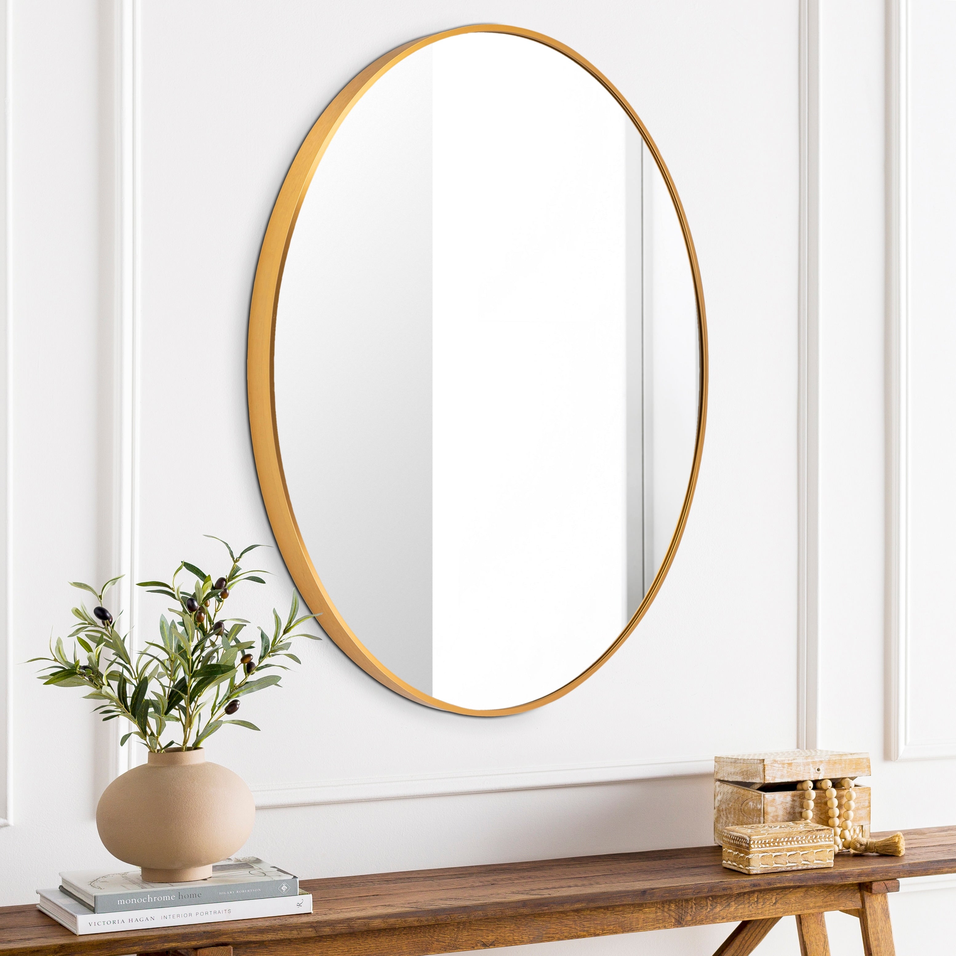 Miroir d'appoint rond en aluminium moderne Livabliss Aranya