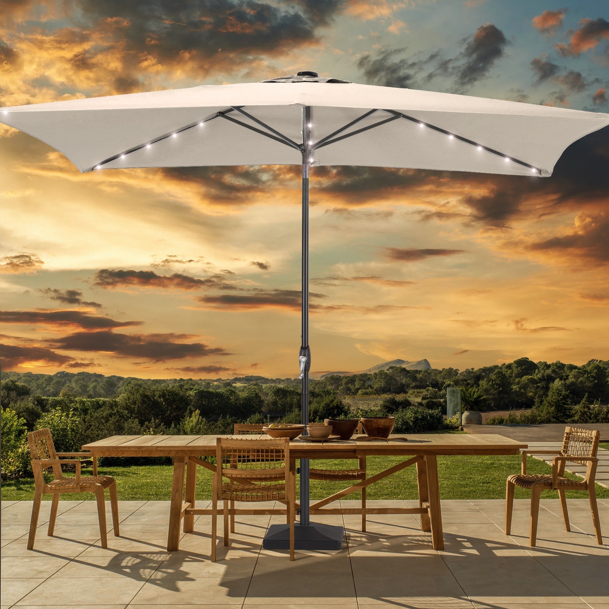 Parasol de table BONOSUKI 6x9FT LED pour patio et marché avec bouton d'inclinaison