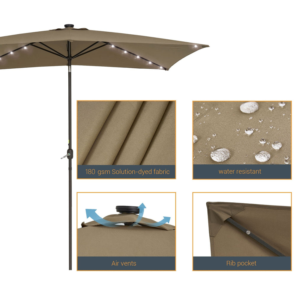 BONOSUKI Parasol rectangulaire d'extérieur à LED 10 x 6,5 pieds, en aluminium/acier avec inclinaison