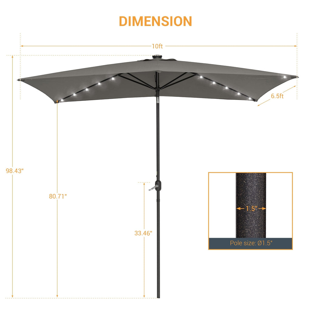 BONOSUKI Parasol rectangulaire d'extérieur à LED 10 x 6,5 pieds, en aluminium/acier avec inclinaison