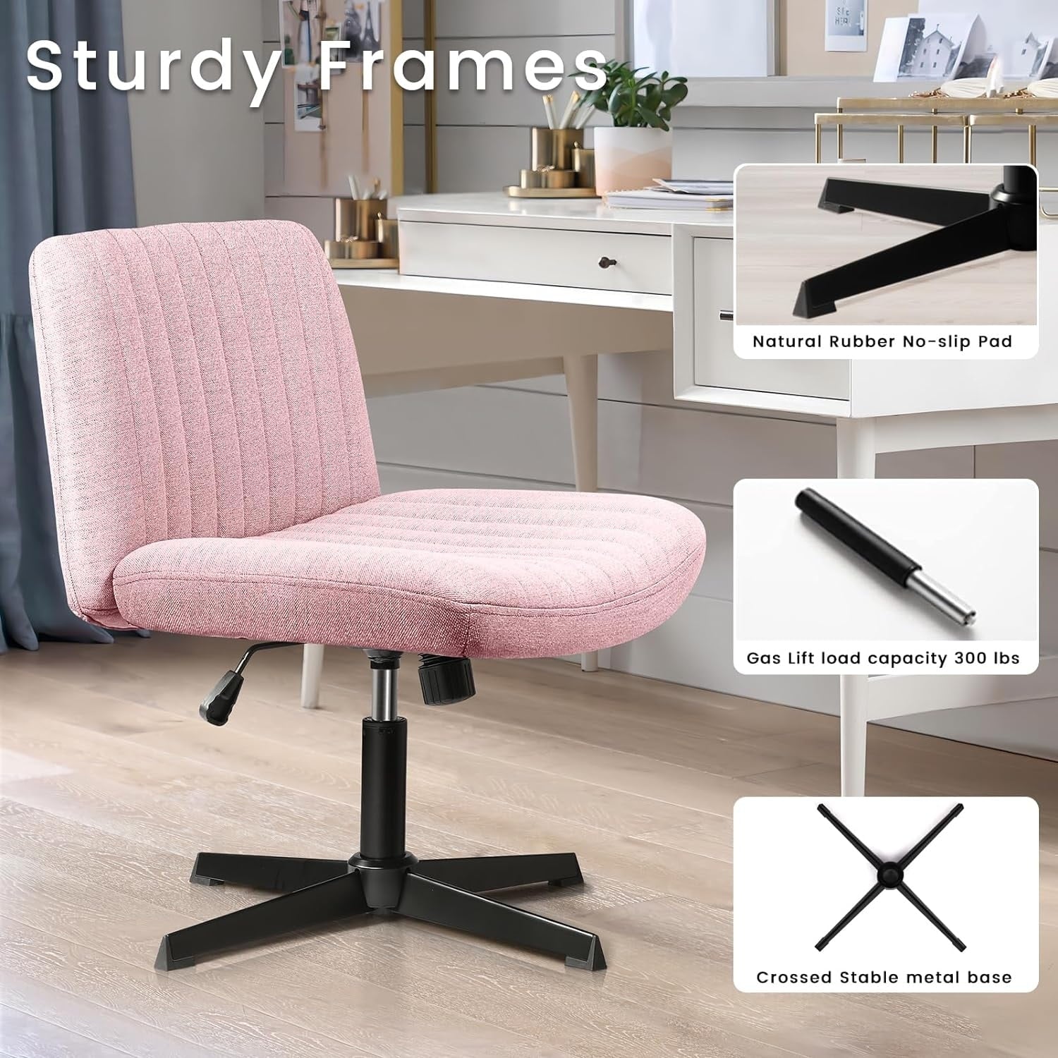 Chaise de bureau BOSSIN Criss Cross sans accoudoirs, sans roulettes, chaise de vanité pivotante moderne rembourrée en tissu