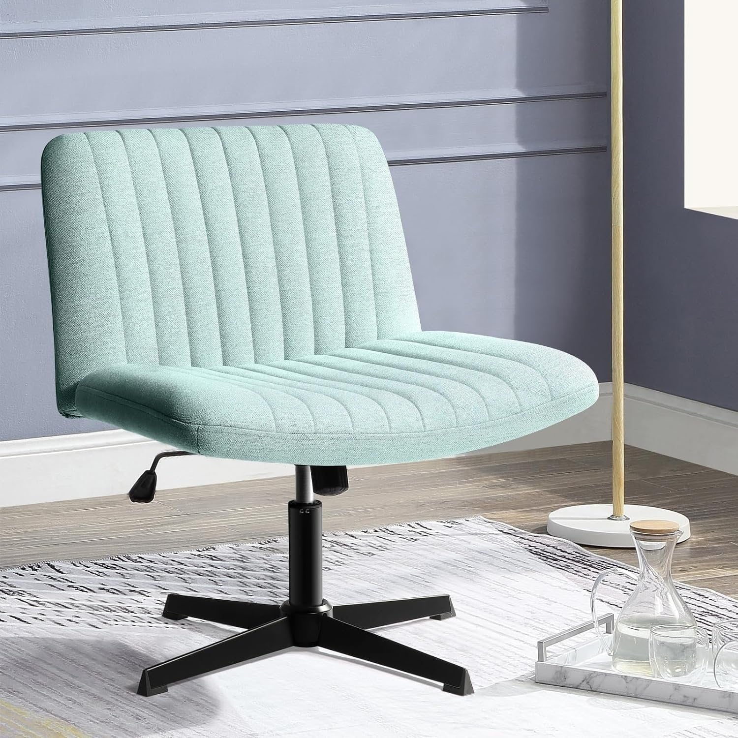 Chaise de bureau BOSSIN Criss Cross sans accoudoirs, sans roulettes, chaise de vanité pivotante moderne rembourrée en tissu
