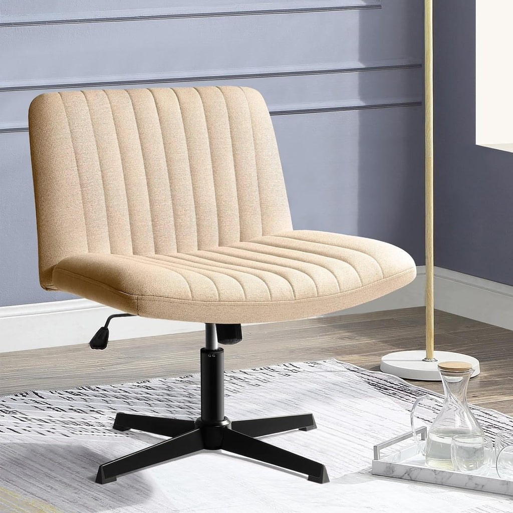 Chaise de bureau BOSSIN Criss Cross sans accoudoirs, sans roulettes, chaise de vanité pivotante moderne rembourrée en tissu