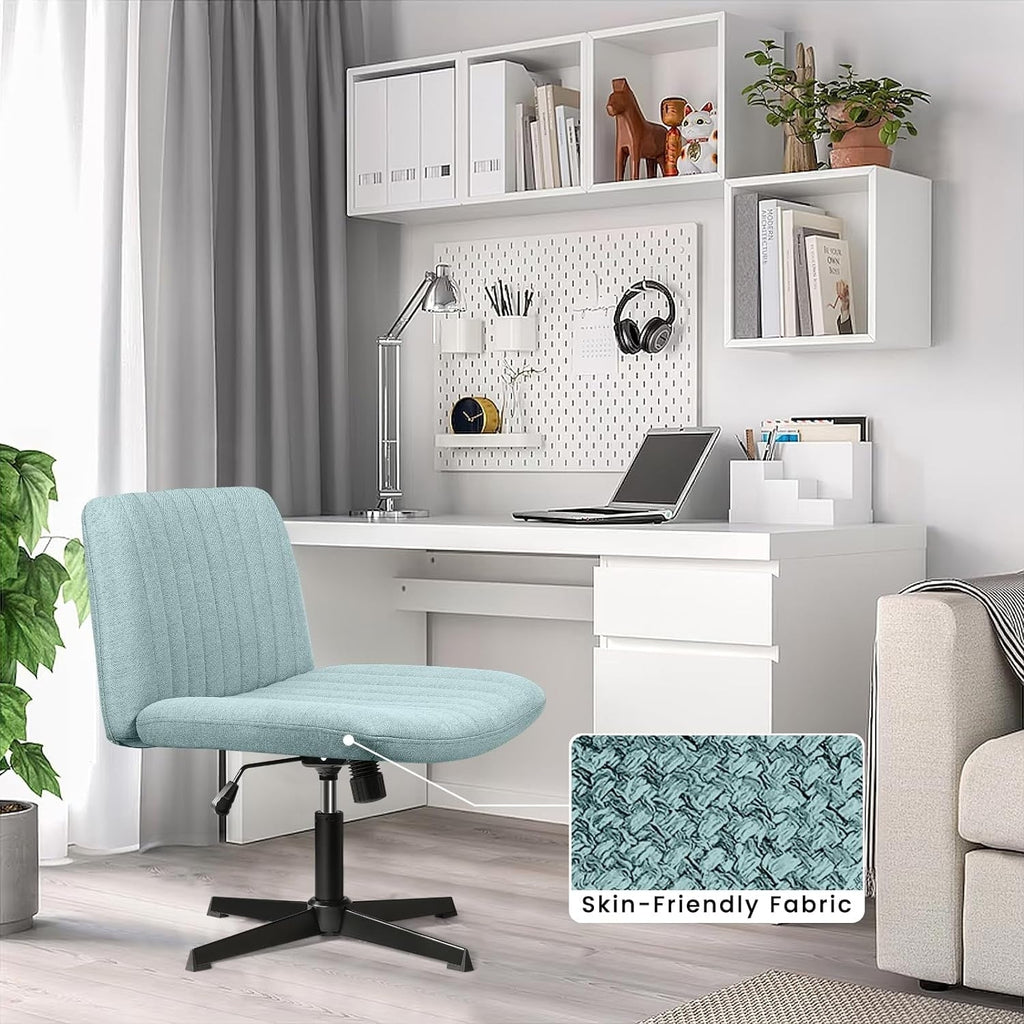 Chaise de bureau BOSSIN Criss Cross sans accoudoirs, sans roulettes, chaise de vanité pivotante moderne rembourrée en tissu