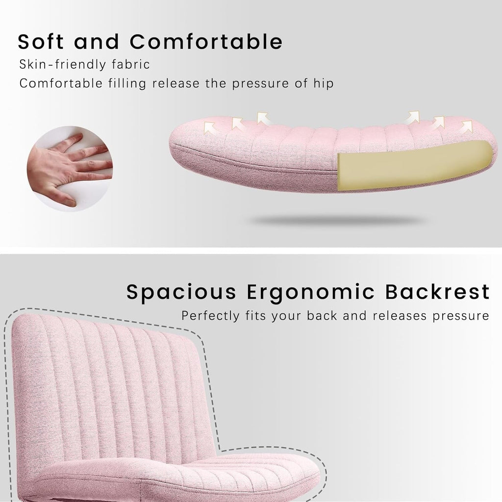 Chaise de bureau BOSSIN Criss Cross sans accoudoirs, sans roulettes, chaise de vanité pivotante moderne rembourrée en tissu