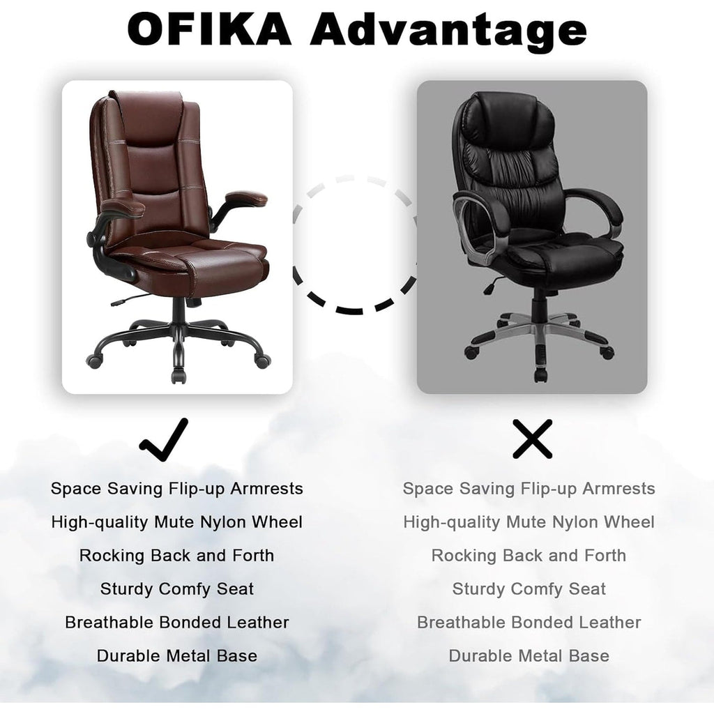 Chaise de bureau BOSSIN pour grandes et grandes tailles, ergonomique, dossier haut, hauteur réglable, en cuir, avec accoudoirs rembourrés et rabattables