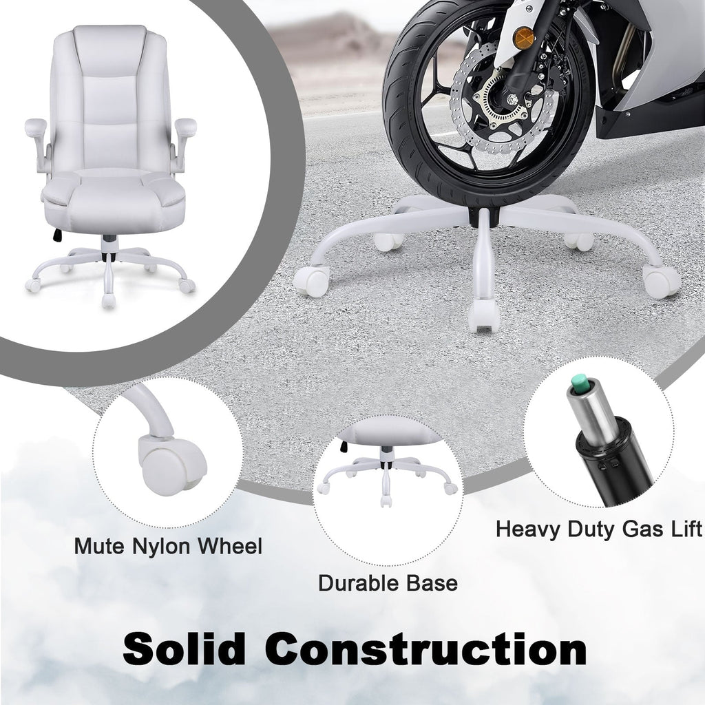 Chaise de bureau BOSSIN pour grandes et grandes tailles, ergonomique, dossier haut, hauteur réglable, en cuir, avec accoudoirs rembourrés et rabattables