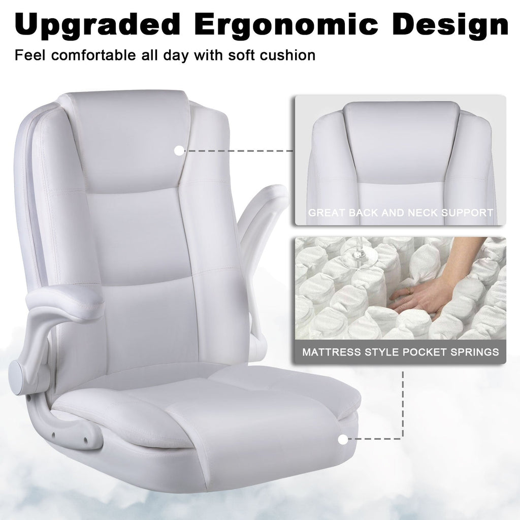 Chaise de bureau BOSSIN pour grandes et grandes tailles, ergonomique, dossier haut, hauteur réglable, en cuir, avec accoudoirs rembourrés et rabattables