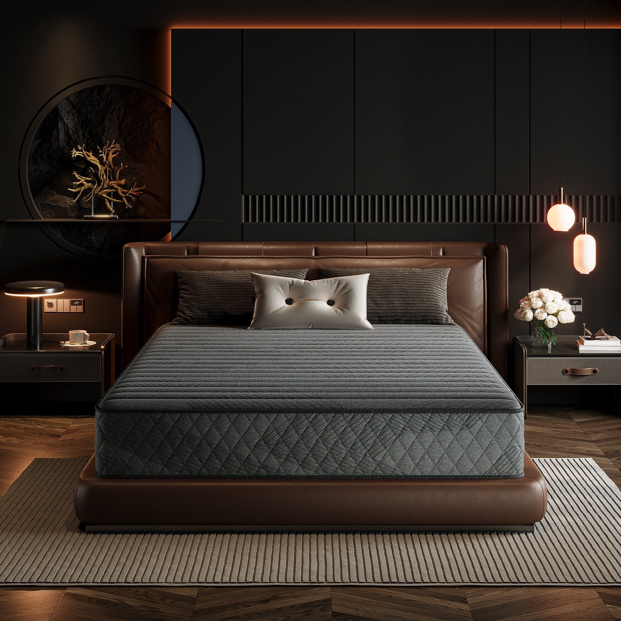 Matelas hybride SweDrea 8/12 po en mousse à mémoire de forme infusée de gel, ferme et respirant, certifié CertiPUR-US, SGS et OEKO-TEX.