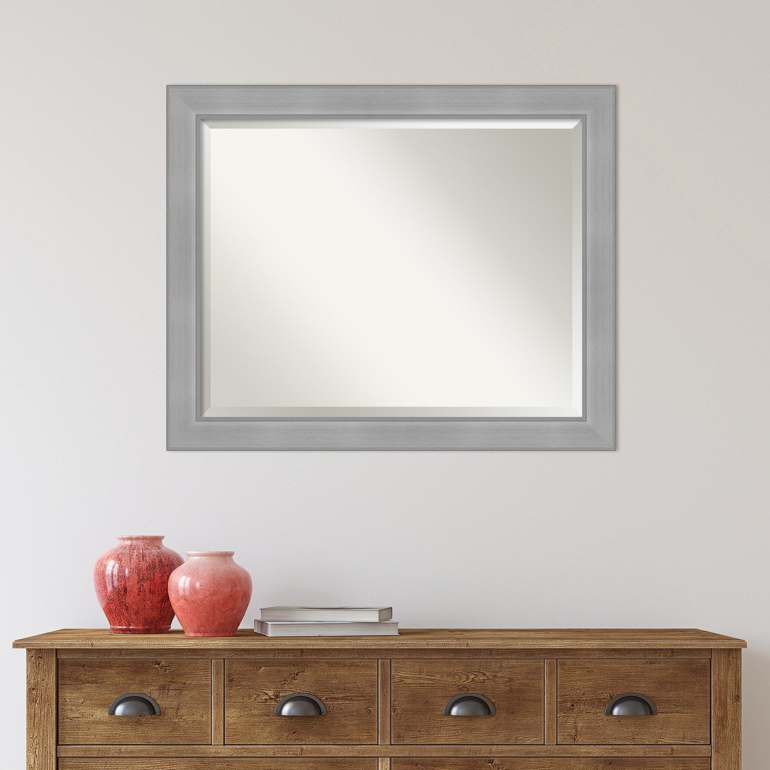 Miroir mural biseauté pour salle de bain - Cadre en nickel brossé Vista