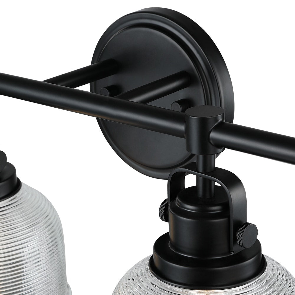 Applique murale de salle de bain noire avec abat-jour en verre prismatique transparent