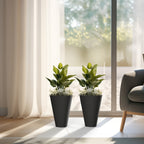 Grands pots de fleurs ronds en plastique noir pour intérieur et extérieur, lot de 2