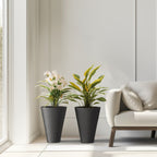 Grands pots de fleurs ronds en plastique noir pour intérieur et extérieur, lot de 2