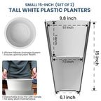 Grands pots de fleurs ronds en plastique noir pour intérieur et extérieur, lot de 2