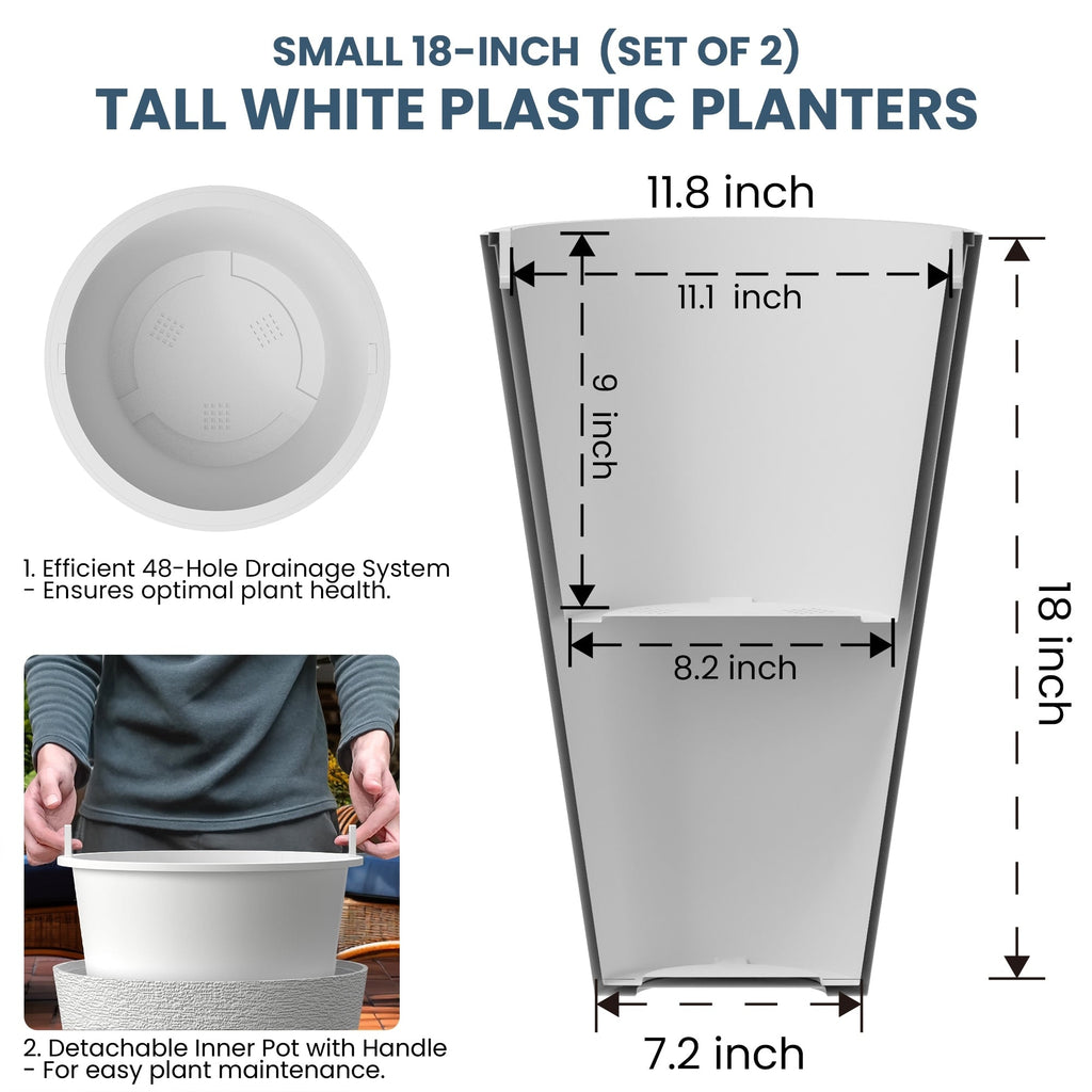 Grands pots de fleurs ronds en plastique noir pour intérieur et extérieur, lot de 2