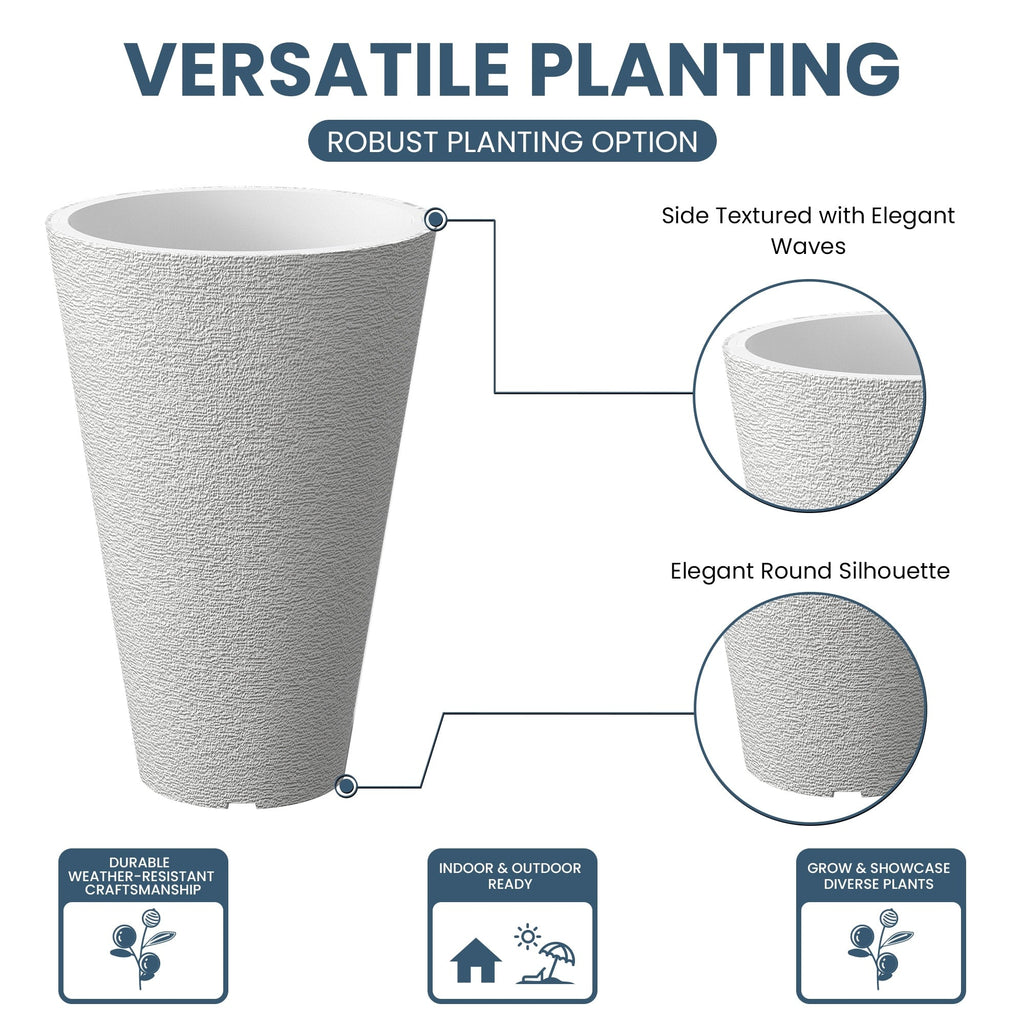 Grands pots de fleurs ronds en plastique noir pour intérieur et extérieur, lot de 2