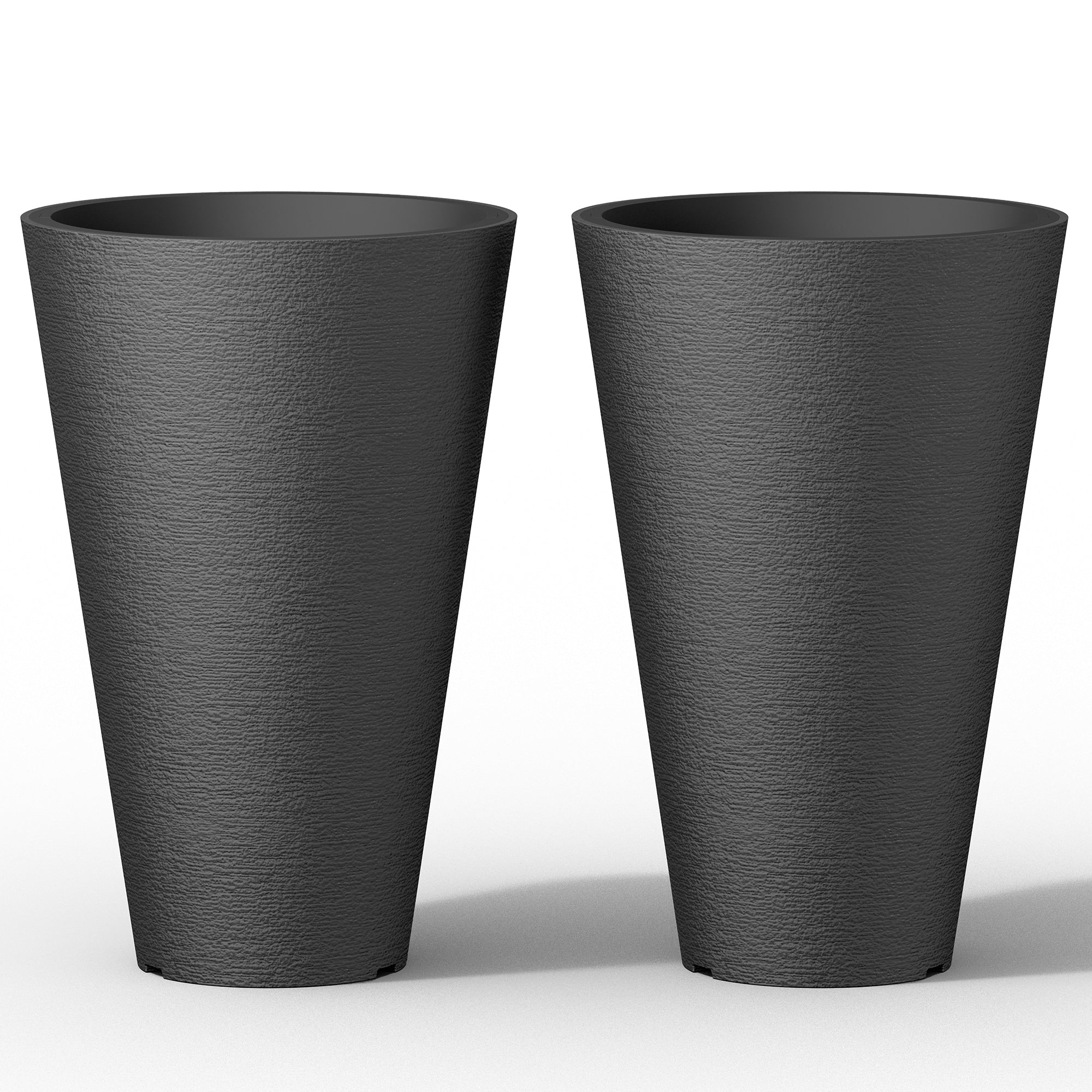 Grands pots de fleurs ronds en plastique noir pour intérieur et extérieur, lot de 2