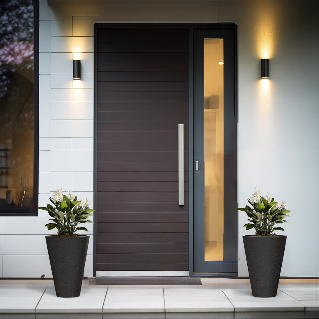 Grands pots de fleurs ronds en plastique noir pour intérieur et extérieur, lot de 2