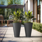 Grands pots de fleurs ronds en plastique noir pour intérieur et extérieur, lot de 2